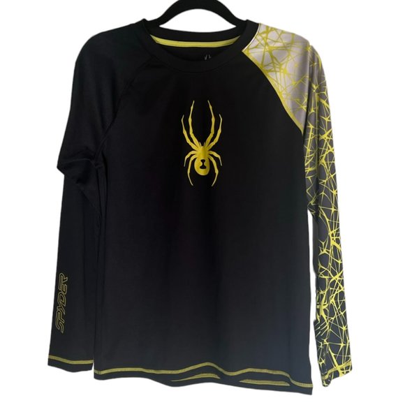 Boy's Spyder Performance Rashguard Long Sleeve Black and Yellow Size Large - Picture 1 of 4